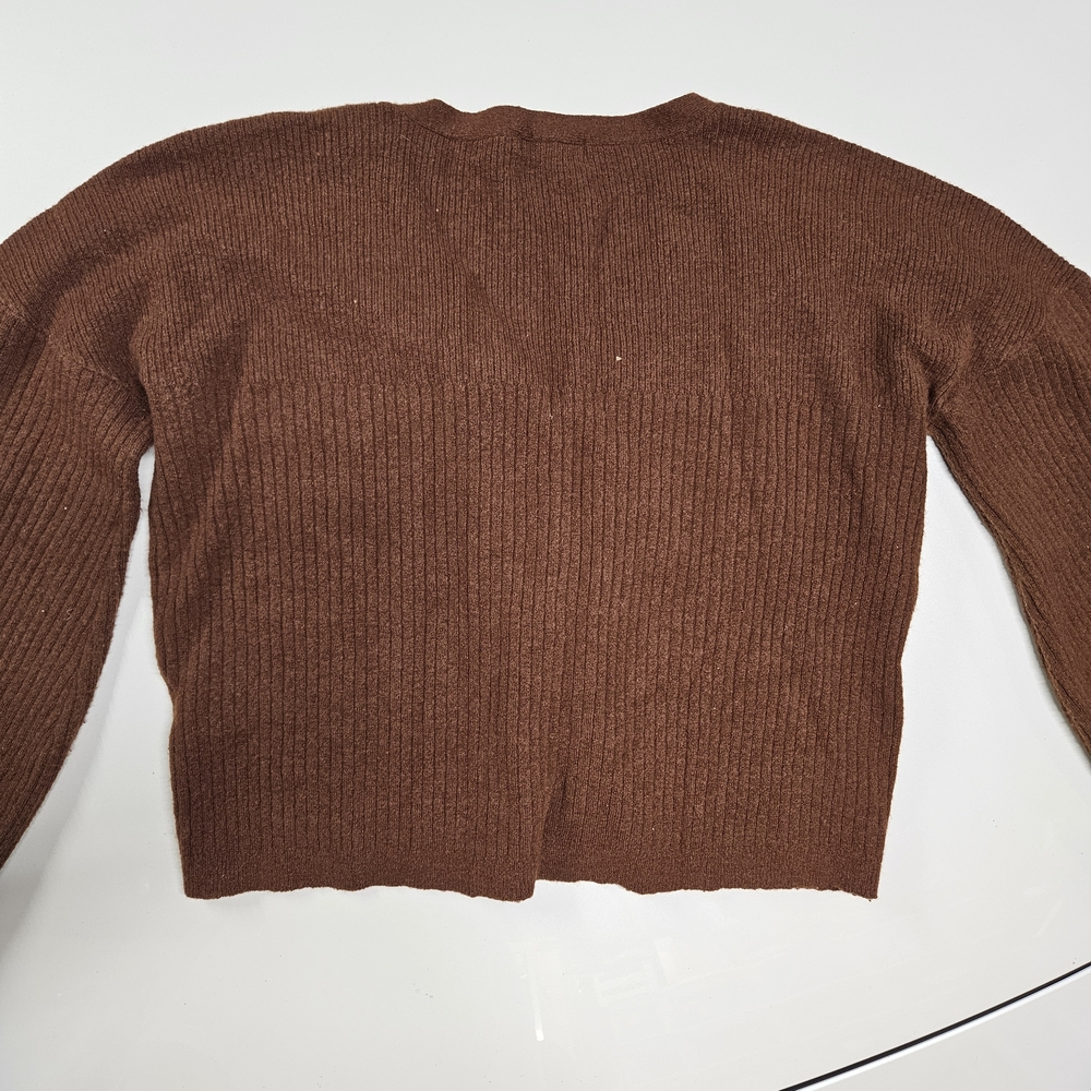 Guess Brown Ribbed V-Neck Button Cardigan - Picture 3 of 4